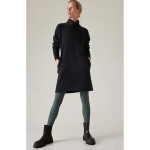 Athleta Cozy Karma Sweatshirt Dress in Black Sz Sm Side Zip Funnel Neckline